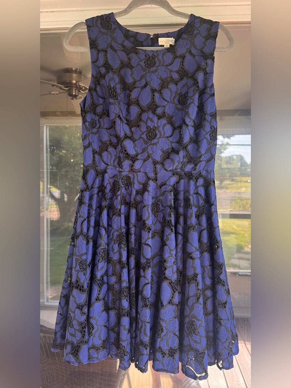 Maison Jules Blue and Black Floral Lace Dress